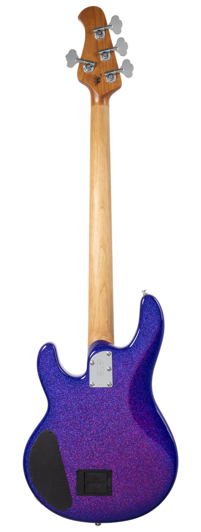 Back of Ernie Ball Music Man StingRay Special HH Violet Sparkle Burst RW.