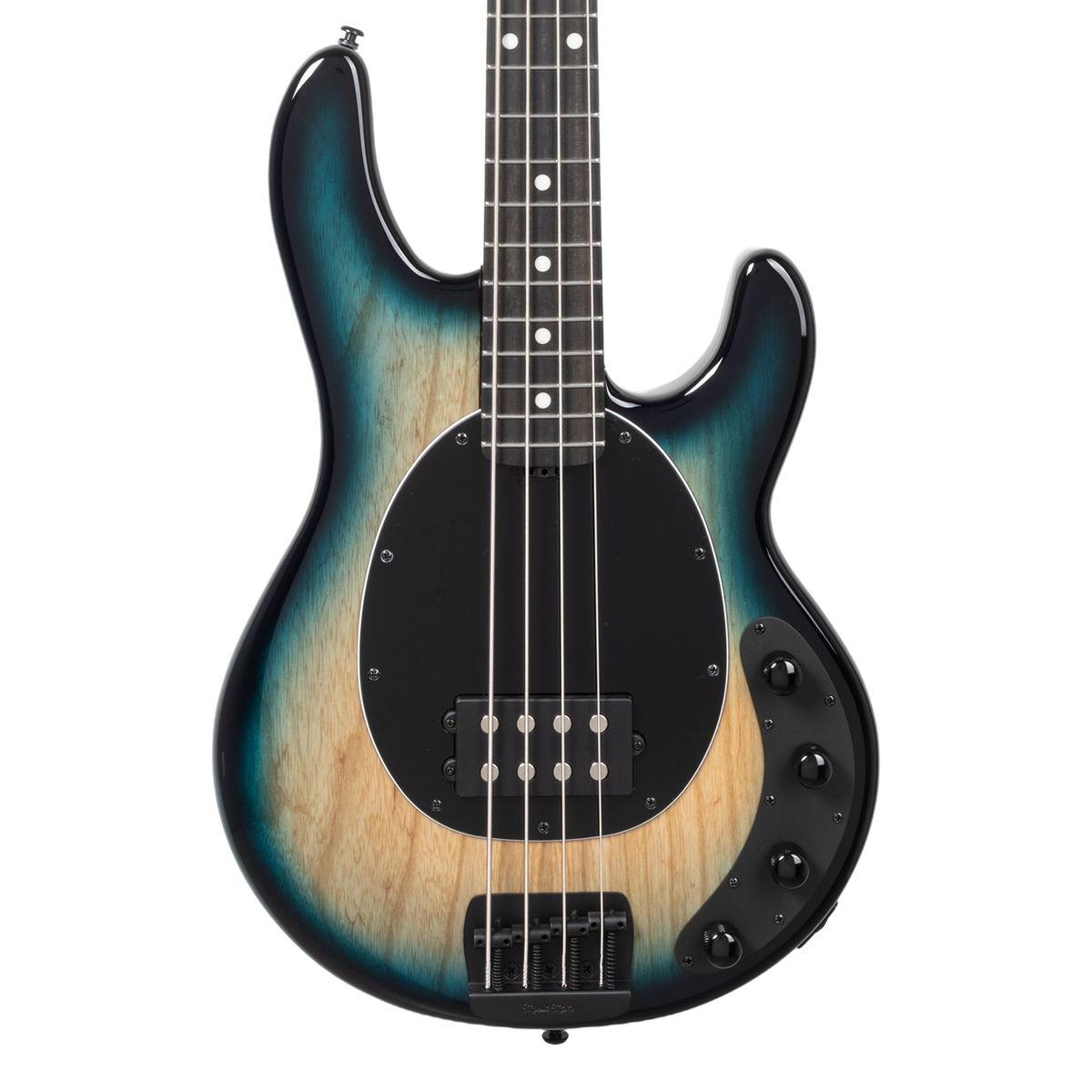Front of Ernie Ball Music Man StingRay Special Mean Blue Burst EB.