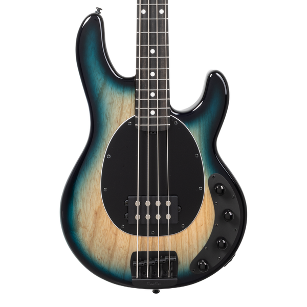 Front of Ernie Ball Music Man StingRay Special Mean Blue Burst EB.