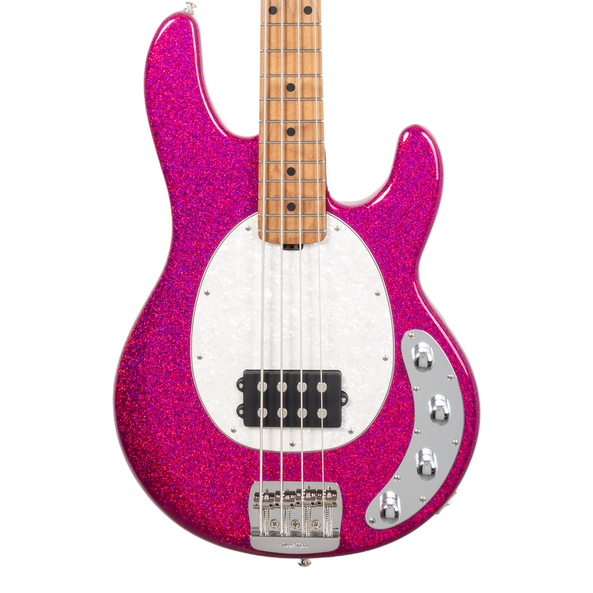 Front of Ernie Ball Music Man StingRay Special Soda Pink Sparkle MP.