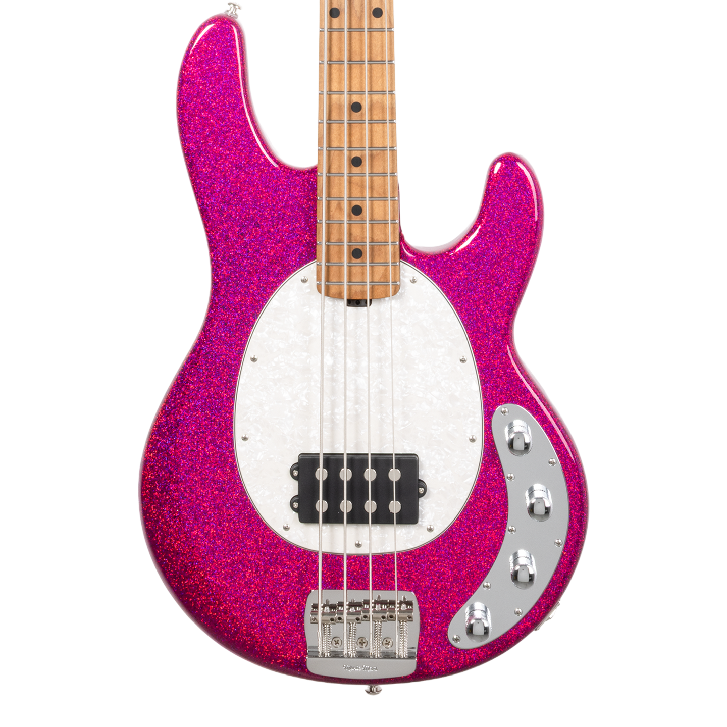 Front of Ernie Ball Music Man StingRay Special Soda Pink Sparkle MP.