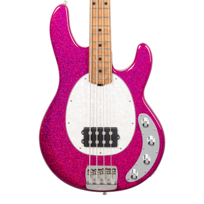 Front of Ernie Ball Music Man StingRay Special Soda Pink Sparkle MP.