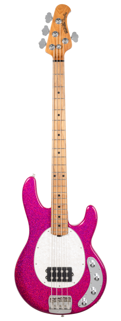 Full frontal of Ernie Ball Music Man StingRay Special Soda Pink Sparkle MP.