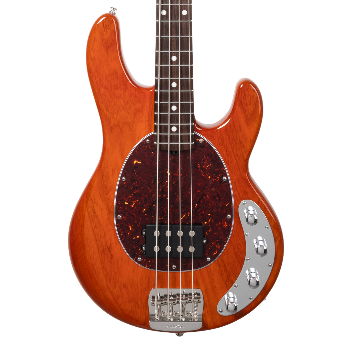 Front of Ernie Ball Music Man StingRay Special Translucent Orange RW.