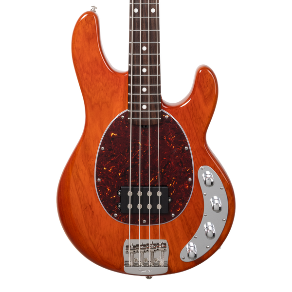 Front of Ernie Ball Music Man StingRay Special Translucent Orange RW.
