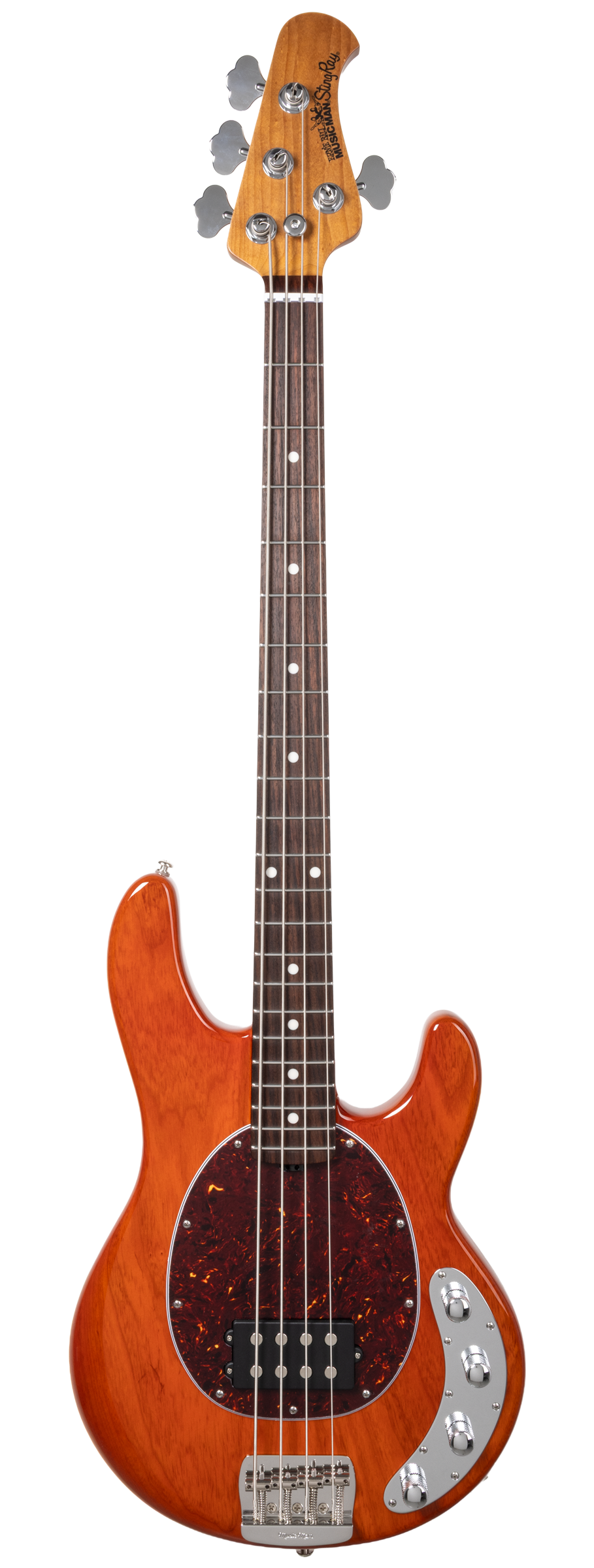 Full frontal of Ernie Ball Music Man StingRay Special Translucent Orange RW.