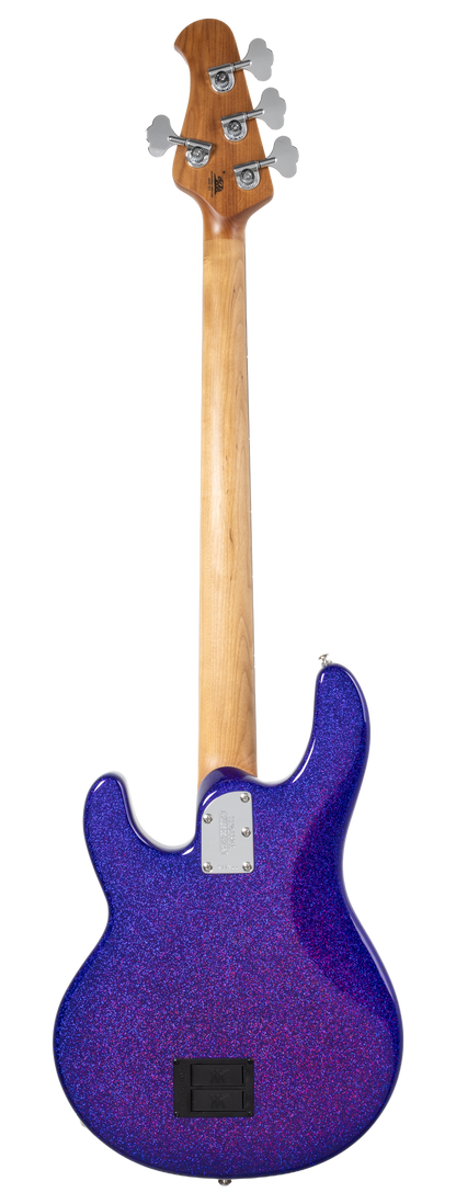 Back of Ernie Ball Music Man StingRay Special Violet Sparkle Burst RW.