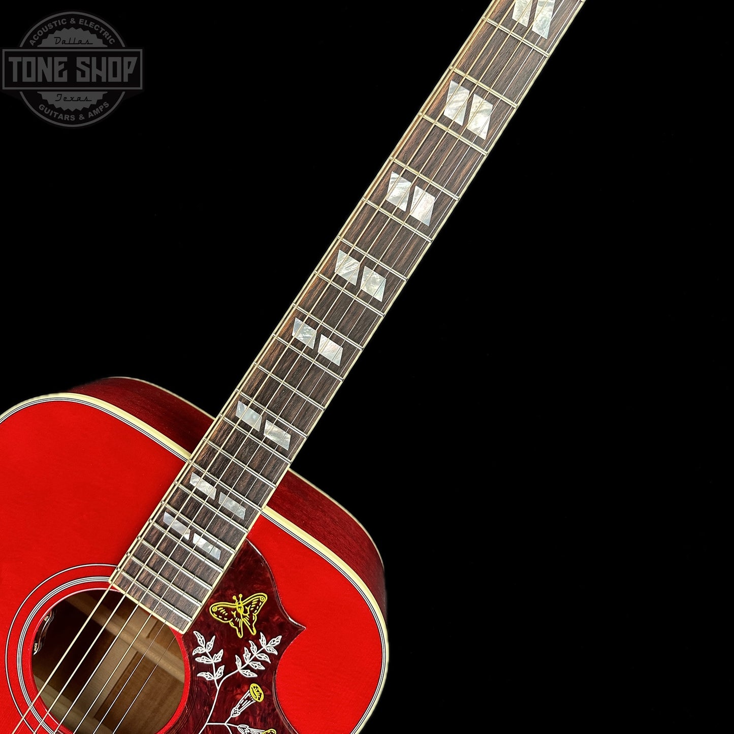 Fretboard of Gibson Custom Shop M2M Hummingbird Standard Cherry.
