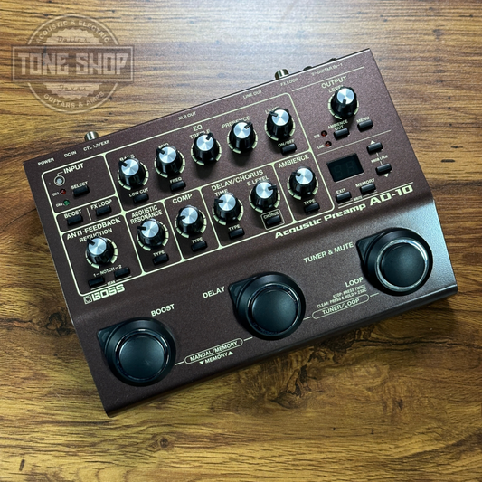 Top of Used Boss AD-10 Acoustic Preamp.