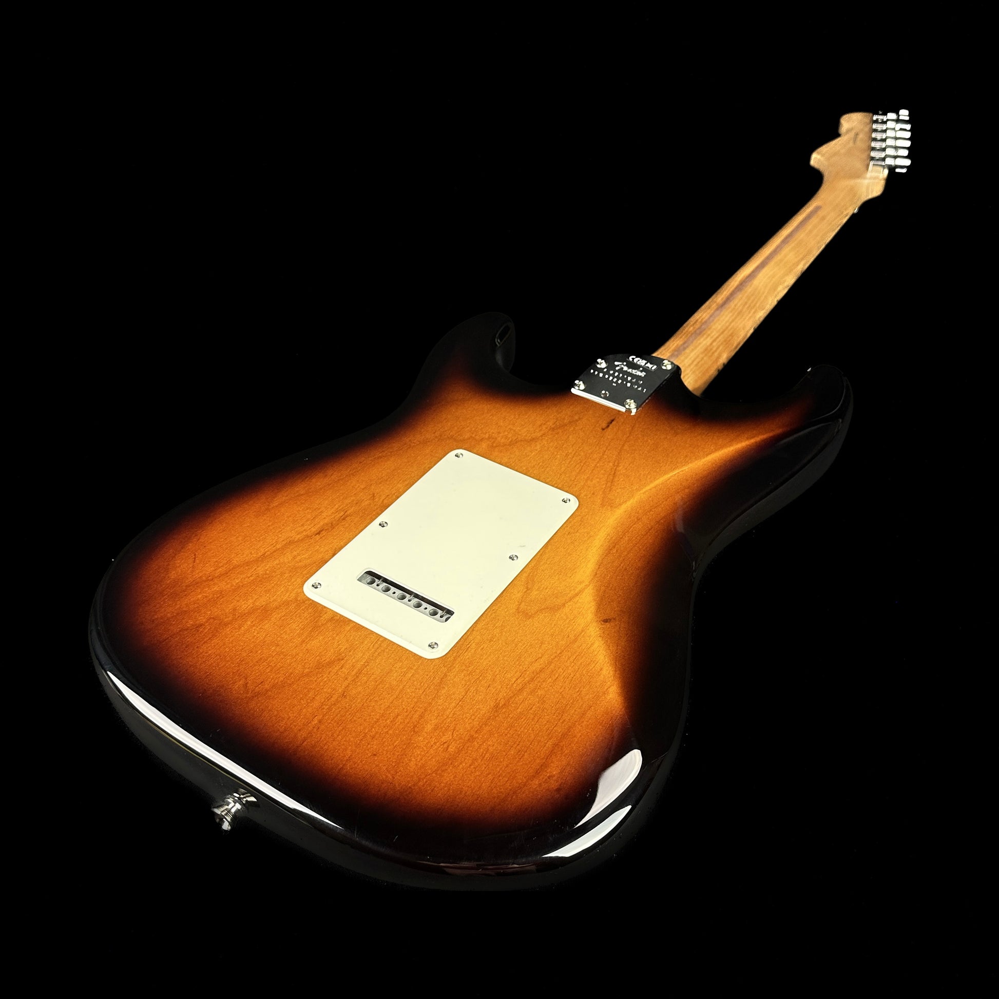 Back angle of Fender American Professional II Strat Roasted MP 2-Color Sunburst Ash.