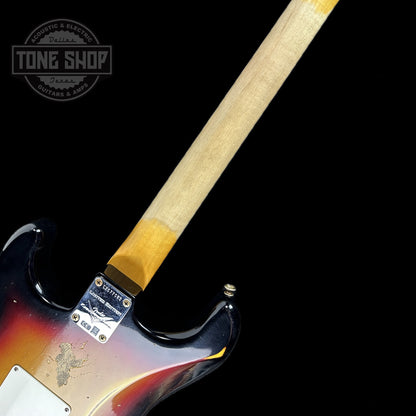 Back of neck of Fender Custom Shop Limited Edition Late 64 Strat Relic Target 3 Color Sunburst.