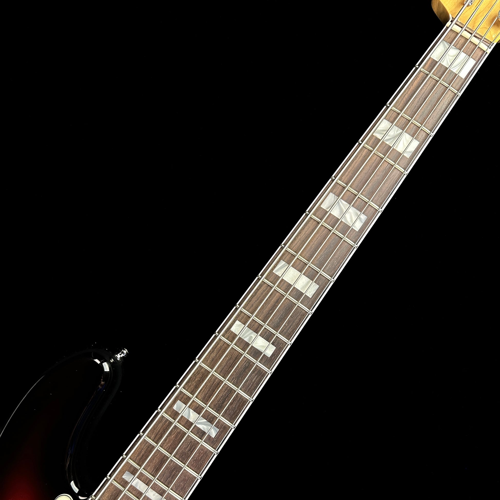 Fretboard of Used Fender American Ultra Jazz V Bass RW 3-Color Sunburst.