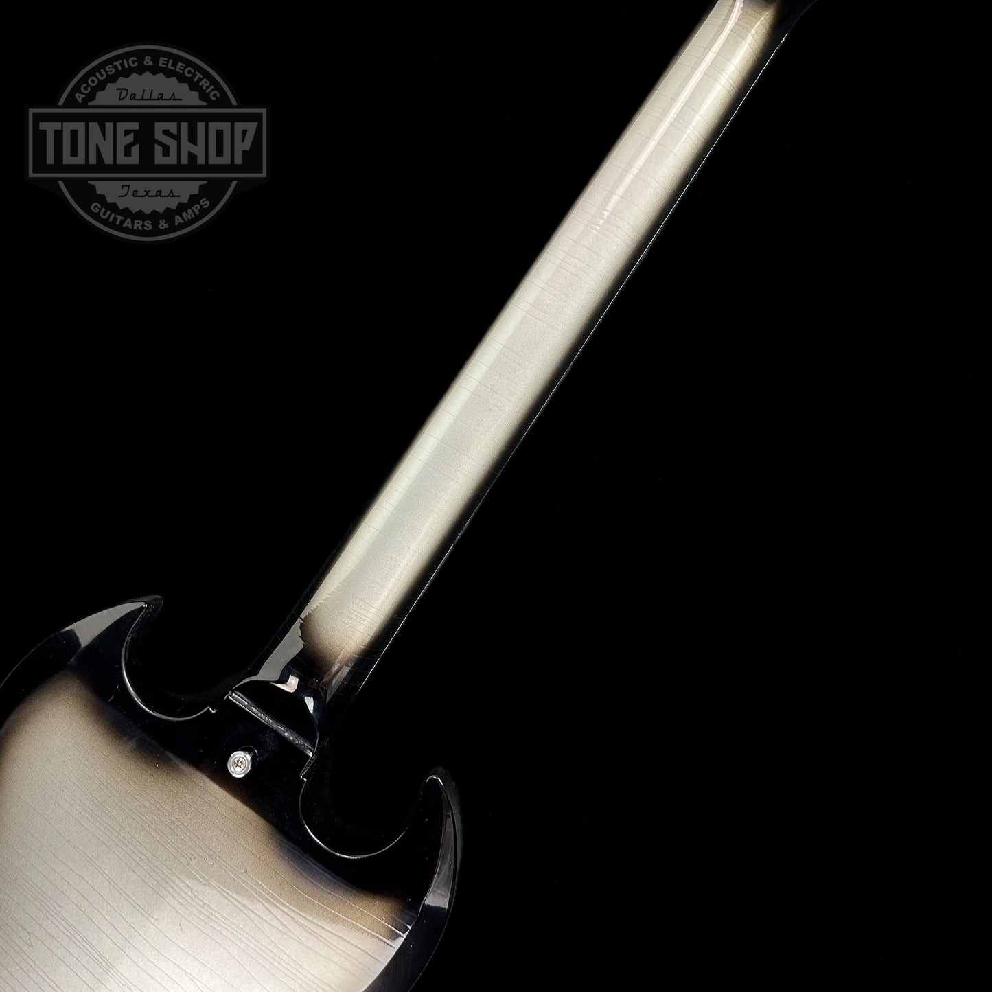 Back of neck of Gibson Custom Shop M2M 1961 SG Standard Silverburst Stop Bar Murphy Lab Ultra Light Aged.