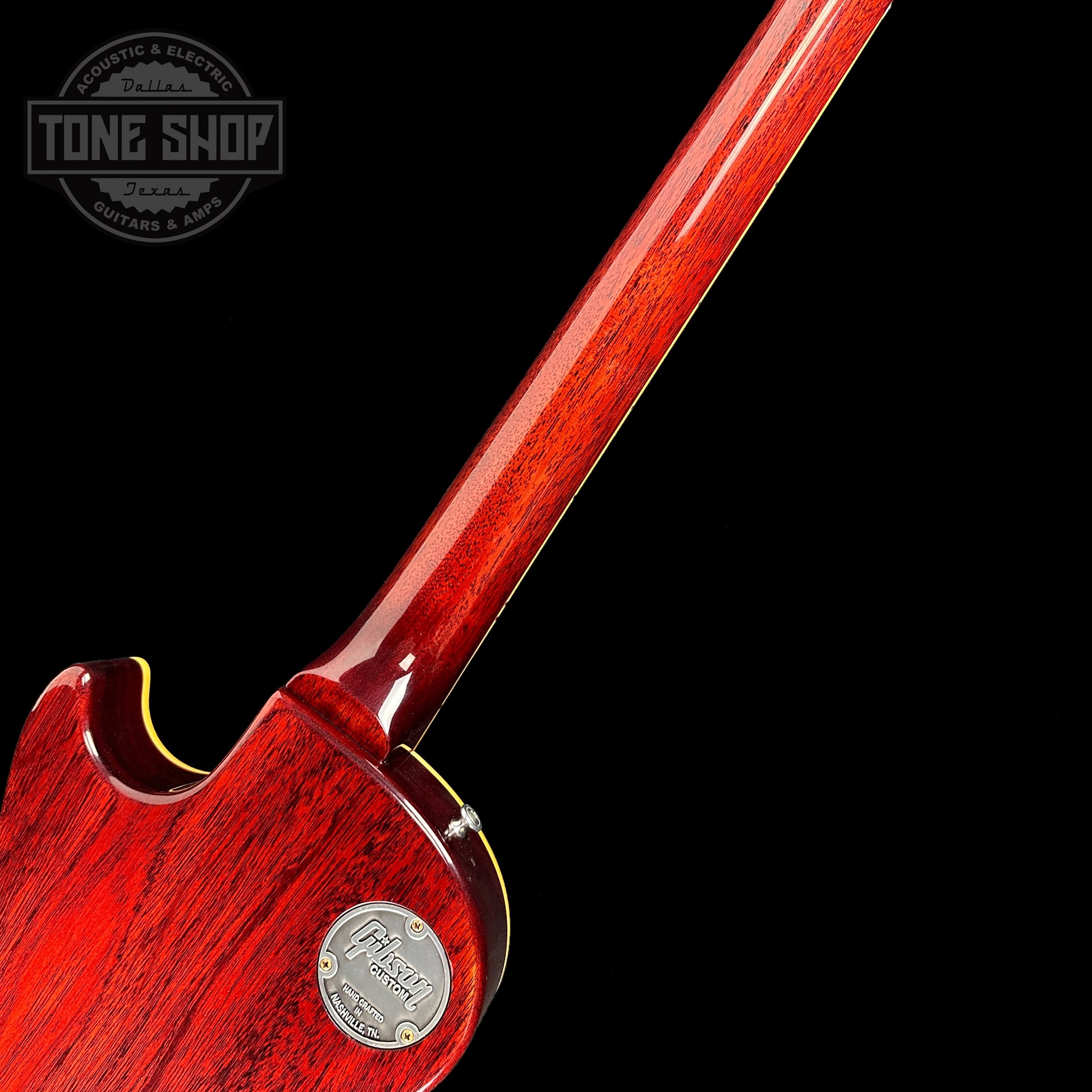 Back of neck of Gibson Custom Shop M2M 1959 Les Paul Standard Chambered Factory Burst VOS.