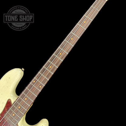 Fretboard of Used Fender Custom Shop LTD '60s Jazz Bass Olympic White Relic Aged.