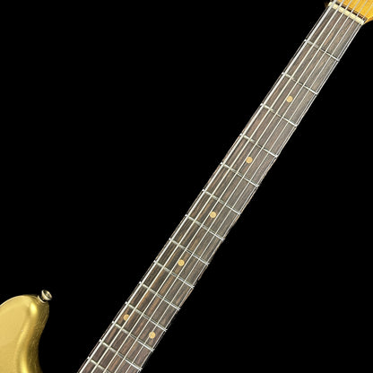 Fretboard of Fender Custom Shop Limited Edition Bass VI Journeyman Relic Aged Aztec Gold.