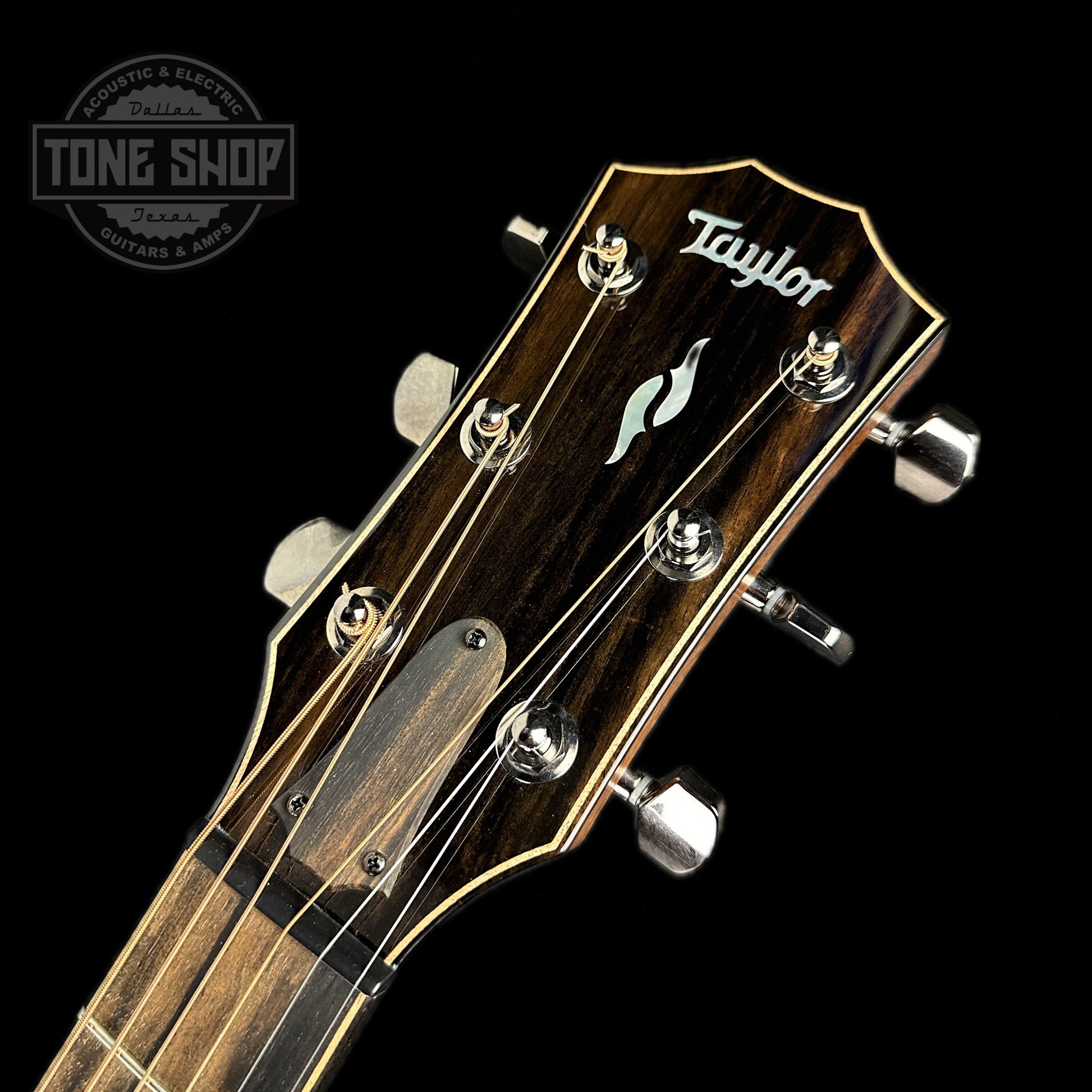 Front of headstock of Used 2019 Taylor 814ce Natural.