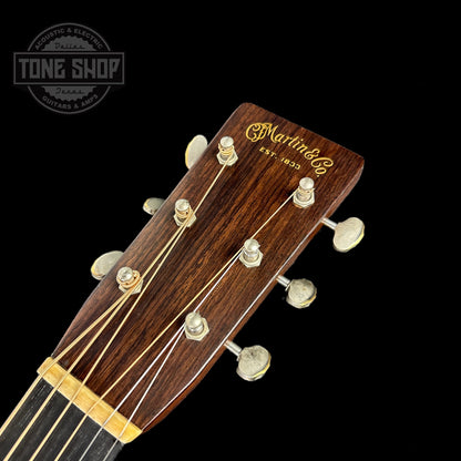 Front of headstock of Used Martin Custom Shop D-28 Authentic 1937 Ambertone w/Stage 1 Aging.
