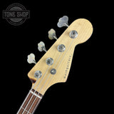 Front of headstock of Nash JB-63 Fretless w/lines Sunburst Heavy Aging RW Tort Guard.