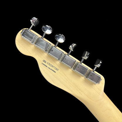 Back of headstock of Used Fender American Performer Telecaster Honeyburst.