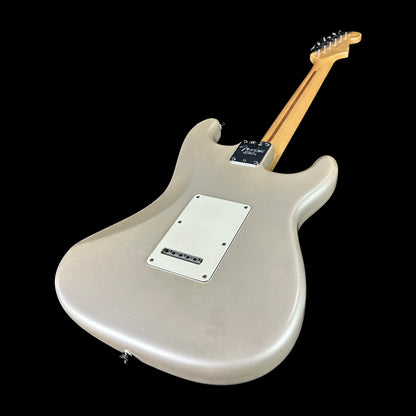 Back angle of Used 2010 Fender American Standard Strat Left Hand Blizzard Pearl.