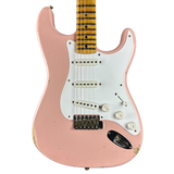 Front of Fender Custom Shop 70th Anniversary 1954 Stratocaster Relic Shell Pink.