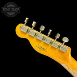 Back of headstock of Fender Custom Shop Time Machine '54 Tele Super Heavy Relic Super Faded Aged Nocaster Blonde.