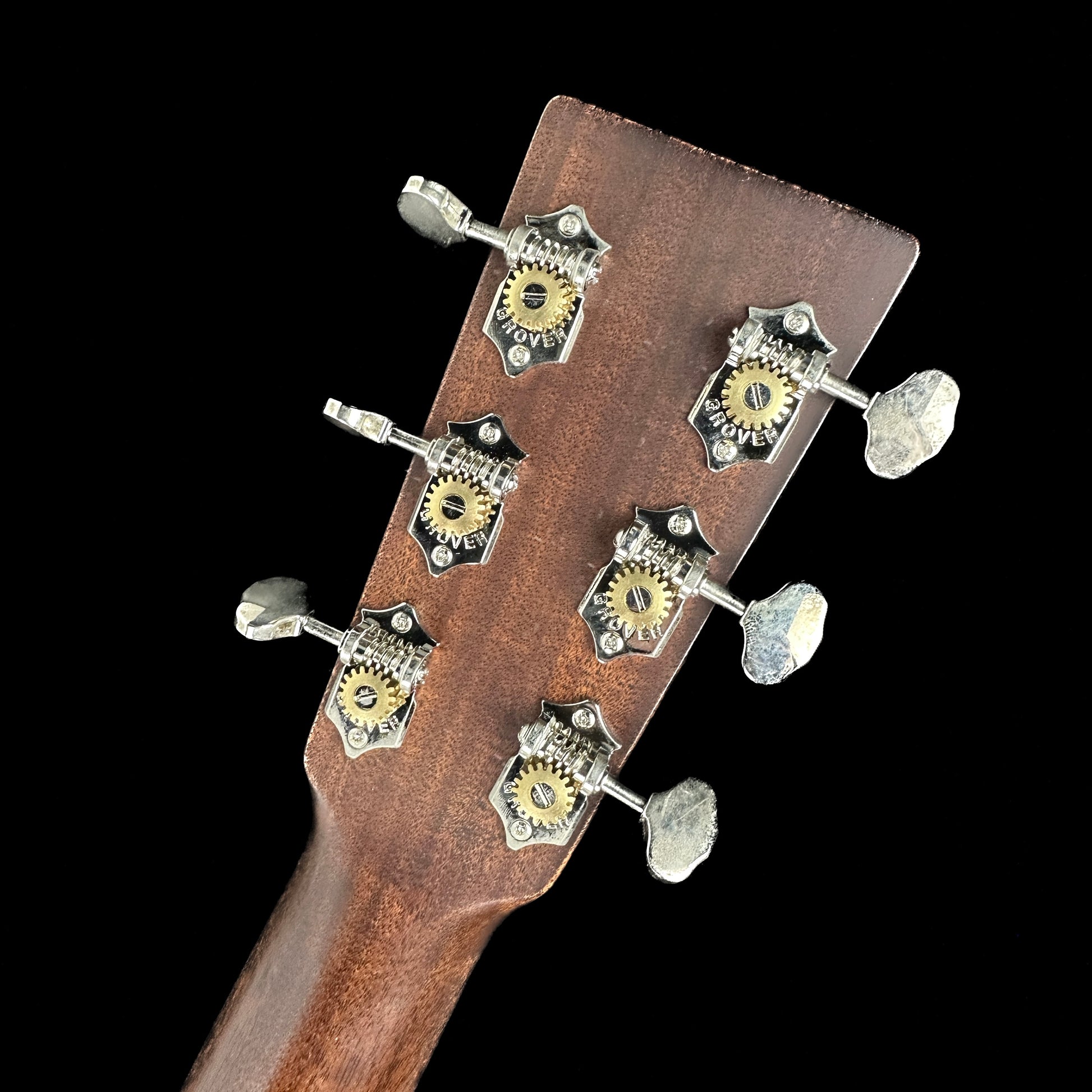 Back of headstock of Used Martin OM21 Natural.