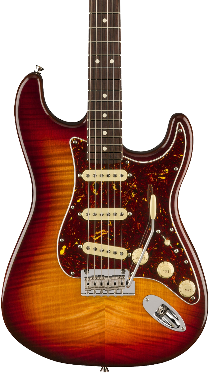 Front of Fender 70th Anniversary American Professional II Stratocaster RW Comet Burst.