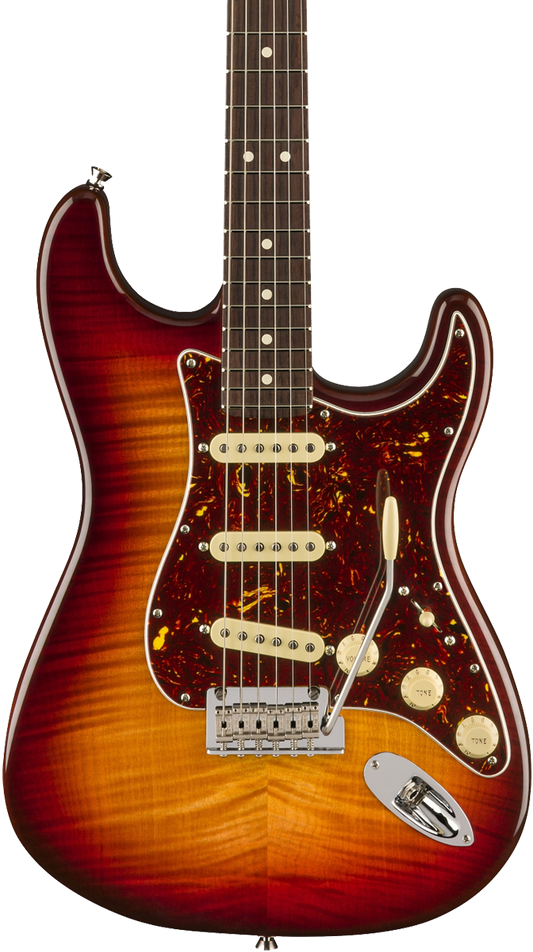 Front of Fender 70th Anniversary American Professional II Stratocaster RW Comet Burst.