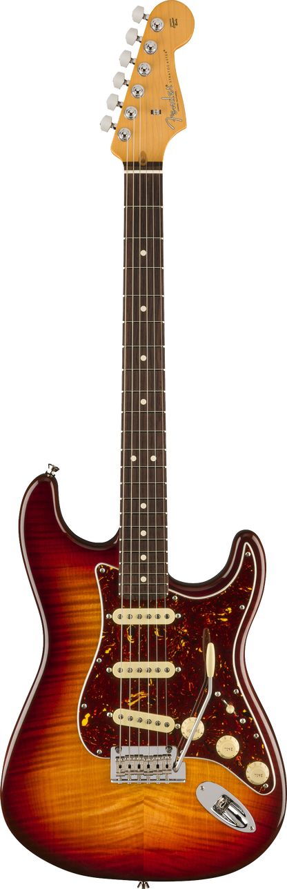 Full frontal of Fender 70th Anniversary American Professional II Stratocaster RW Comet Burst.