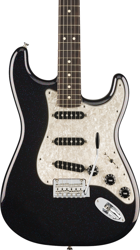 Front of Fender 70th Anniversary Player Stratocaster RW Nebula Noir.