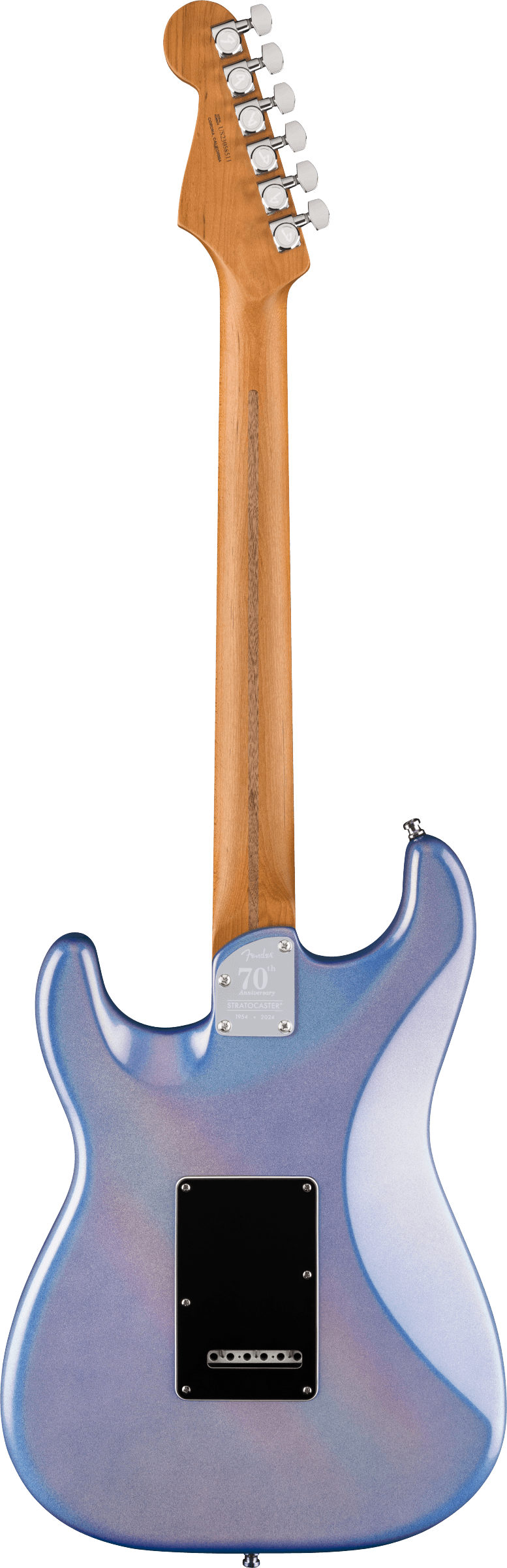 Back of Fender 70th Anniversary Ultra Stratocaster HSS MP Amethyst.