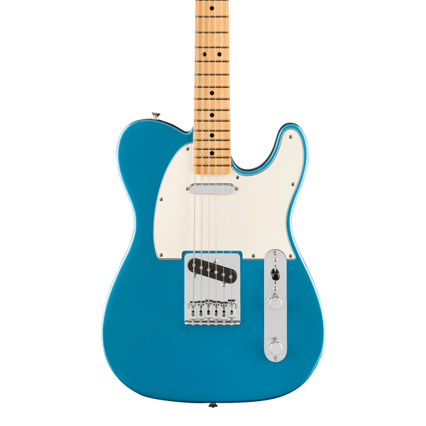 Front of Fender 75th Anniversary Player II Baritone Telecaster Maple Lake Placid Blue.