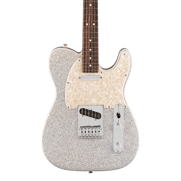 Front of Fender 75th Anniversary Player II Telecaster Rosewood Diamond Dust Sparkle.
