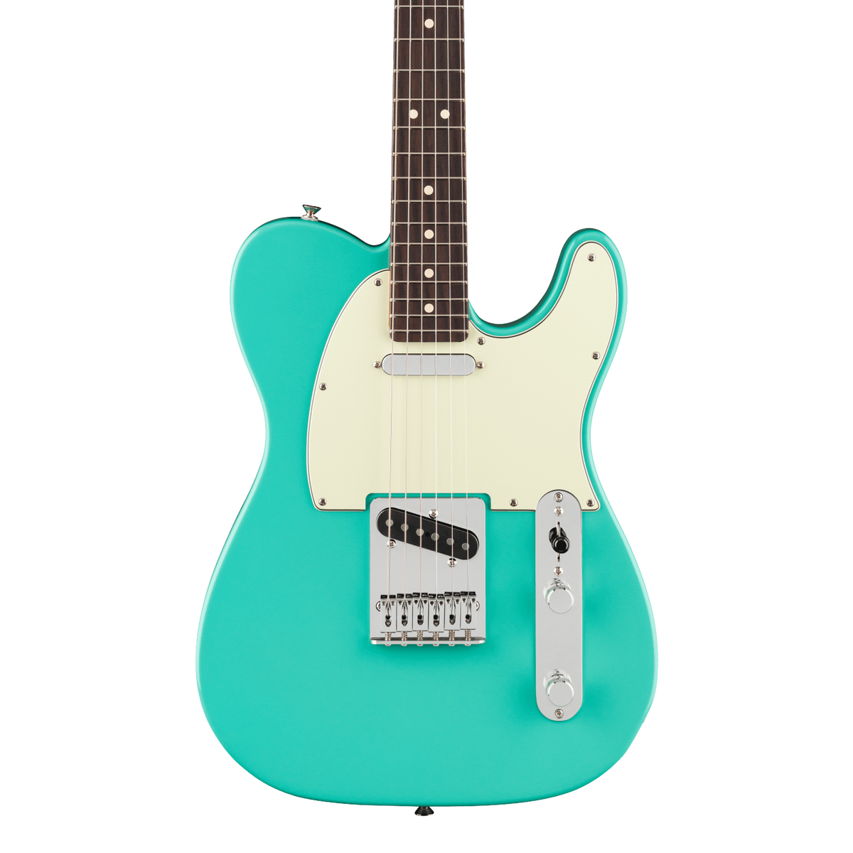Front of Fender 75th Anniversary Player II Telecaster Rosewood Seafoam Green.