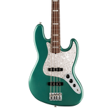 Front of Fender Adam Clayton Jazz Bass Rosewood Fingerboard Sherwood Green Metallic.