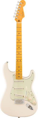 Full frontal of Fender American Pro Classic Silent Stratocaster Maple Olympic White.