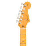 Headstock of Fender American Pro Classic Silent Stratocaster Maple Olympic White.