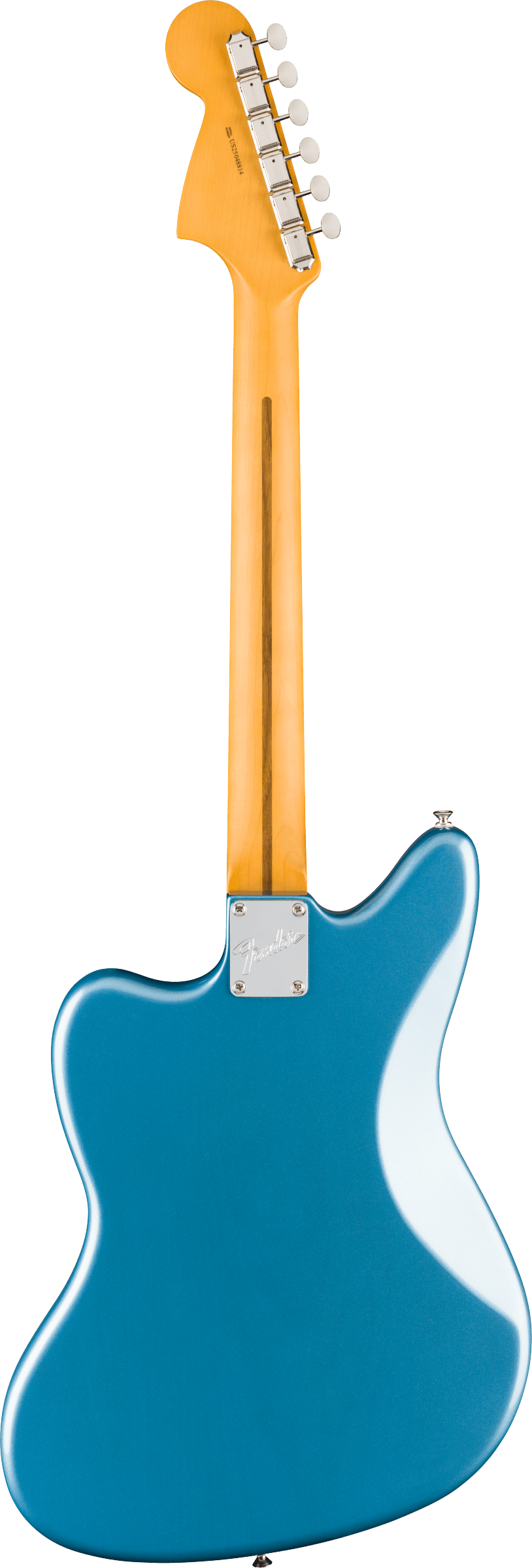Back of Fender American Professional Classic Jaguar Maple Faded Lake Placid Blue.