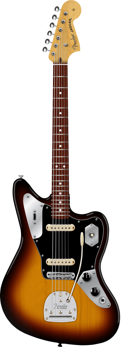 Full frontal of Fender American Professional Classic Jaguar Rosewood 3-Color Sunburst.