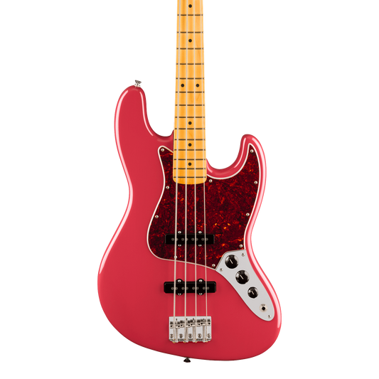 Front of Fender American Professional Classic Jazz Bass Maple  Faded Dakota Red.