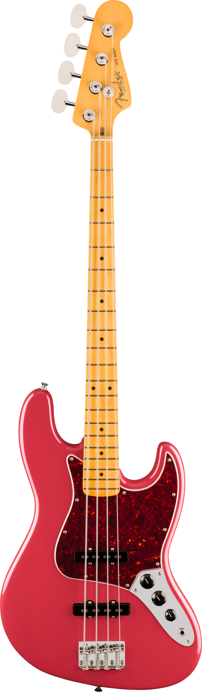 Full frontal of Fender American Professional Classic Jazz Bass Maple  Faded Dakota Red.