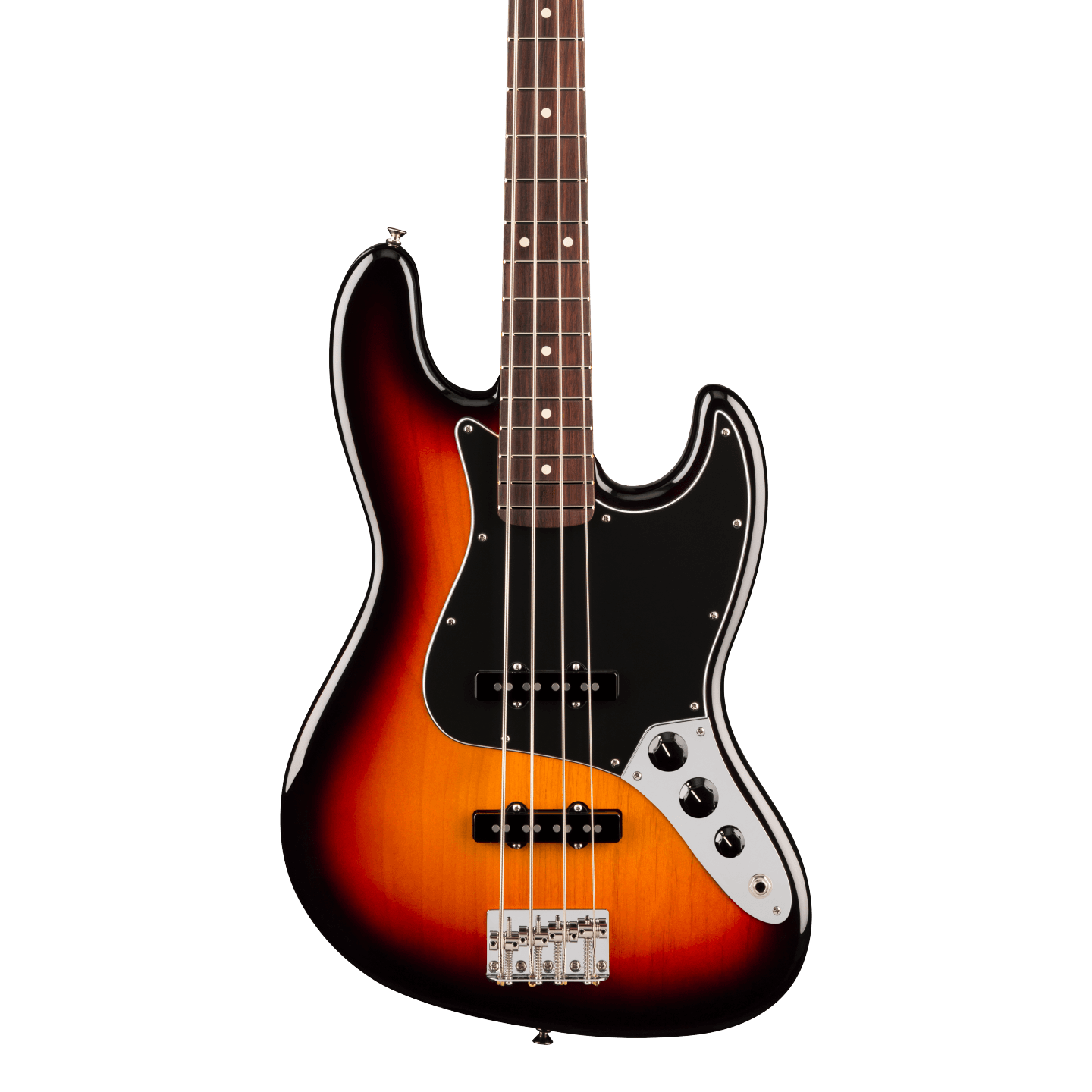 Front of Fender American Professional Classic Jazz Bass Rosewood 3-Color Sunburst.