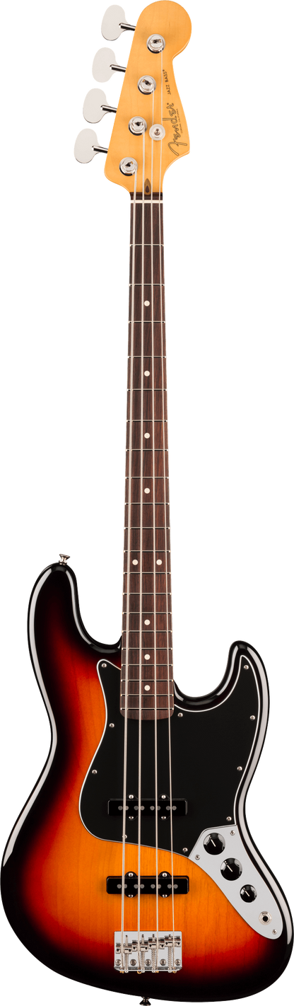 Full frontal of Fender American Professional Classic Jazz Bass Rosewood 3-Color Sunburst.