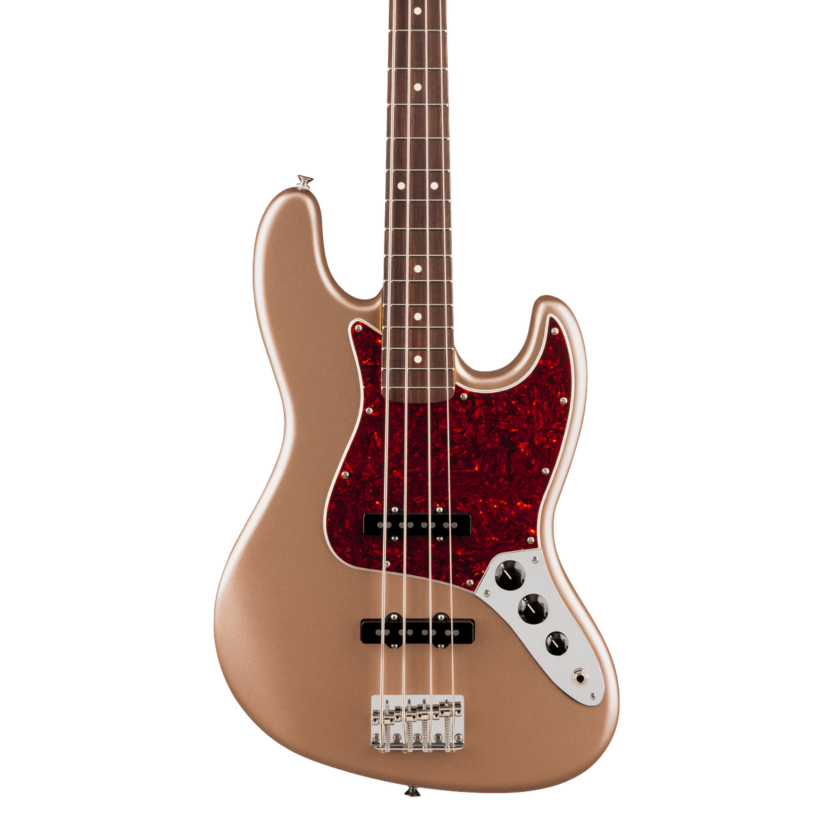 Front of Fender American Professional Classic Jazz Bass Rosewood  Faded Firemist Gold.