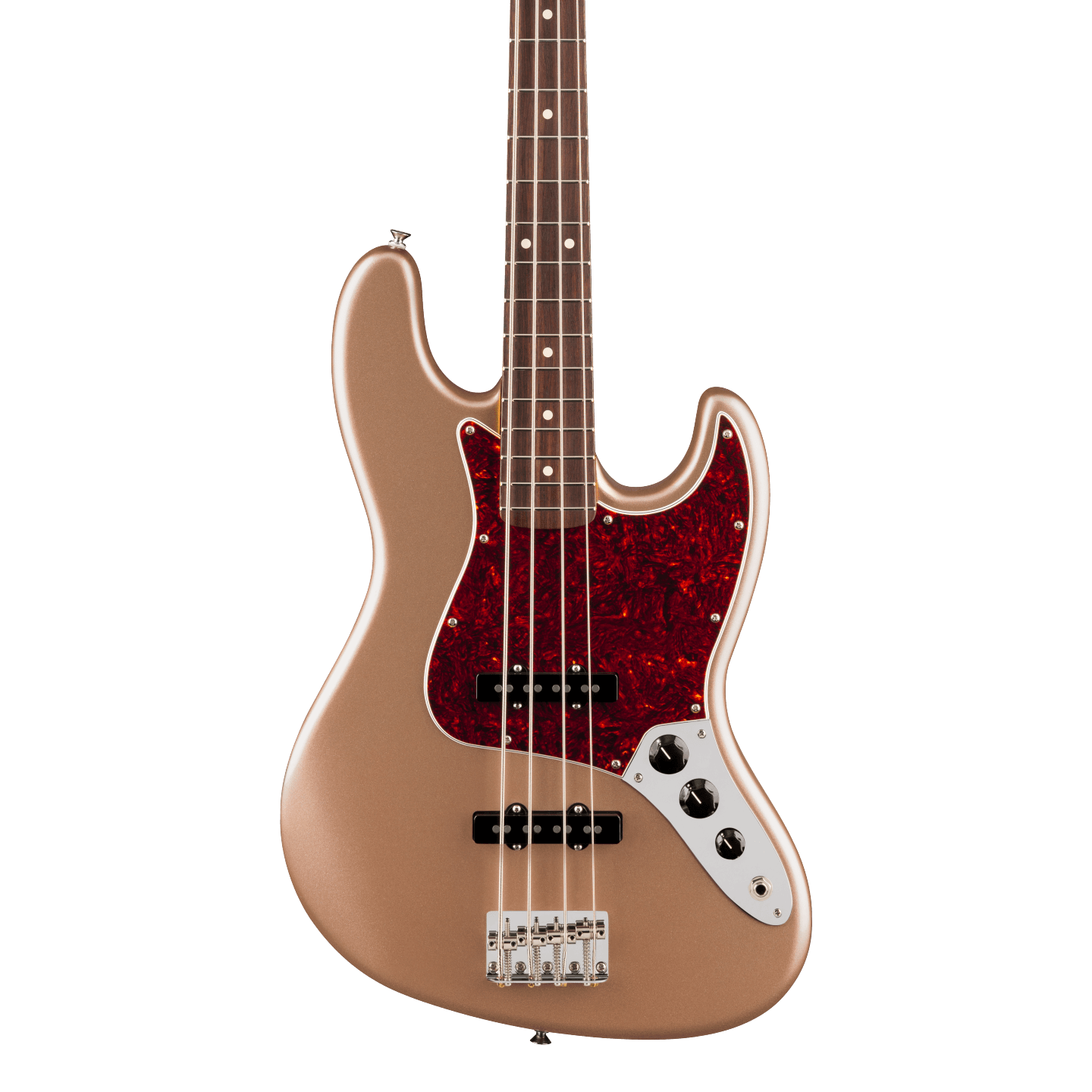 Front of Fender American Professional Classic Jazz Bass Rosewood  Faded Firemist Gold.