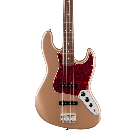 Front of Fender American Professional Classic Jazz Bass Rosewood  Faded Firemist Gold.