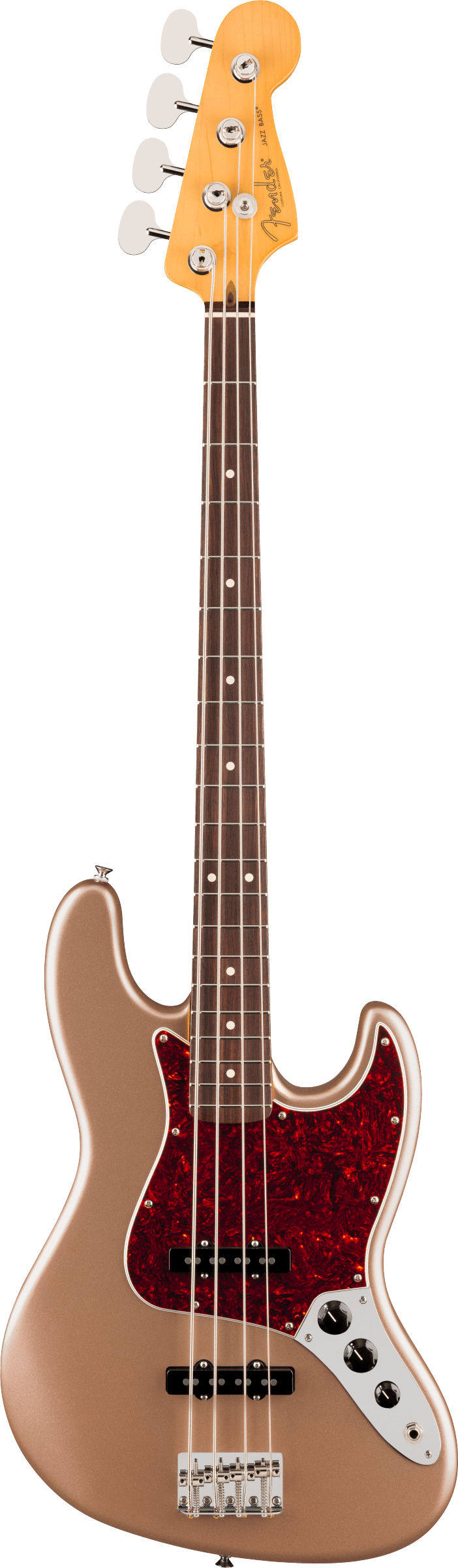 Full frontal of Fender American Professional Classic Jazz Bass Rosewood  Faded Firemist Gold.