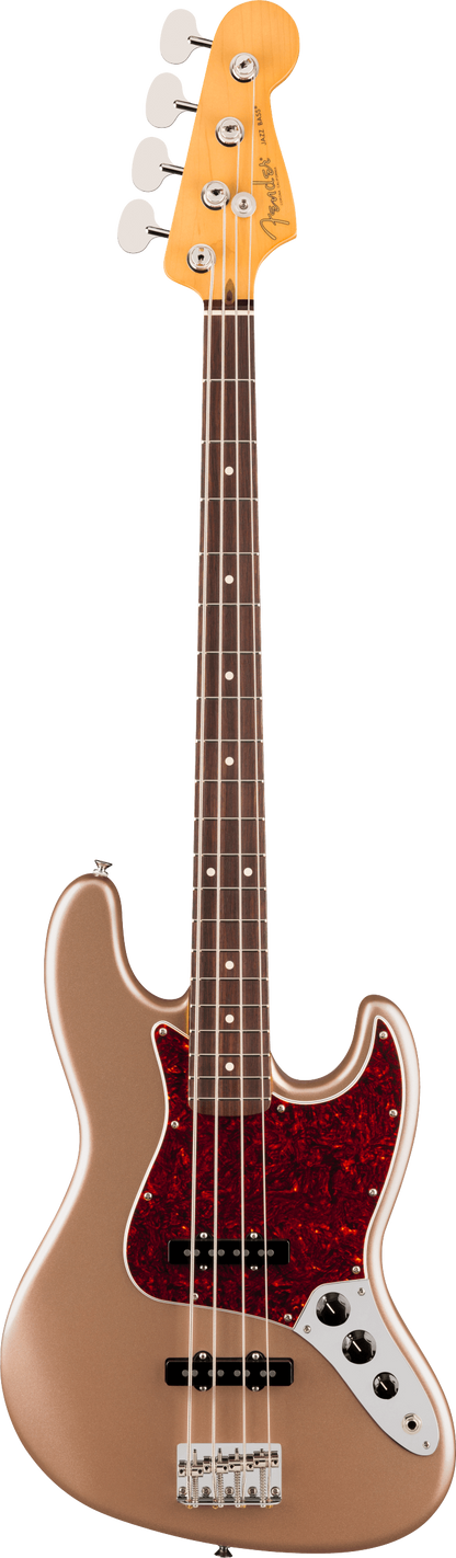 Full frontal of Fender American Professional Classic Jazz Bass Rosewood  Faded Firemist Gold.